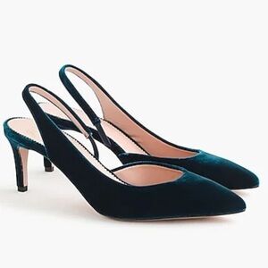 J. Crew $258 Colette Slingback D'Orsay Pumps Blue Green Dark Velvet Sz 7 NEW
